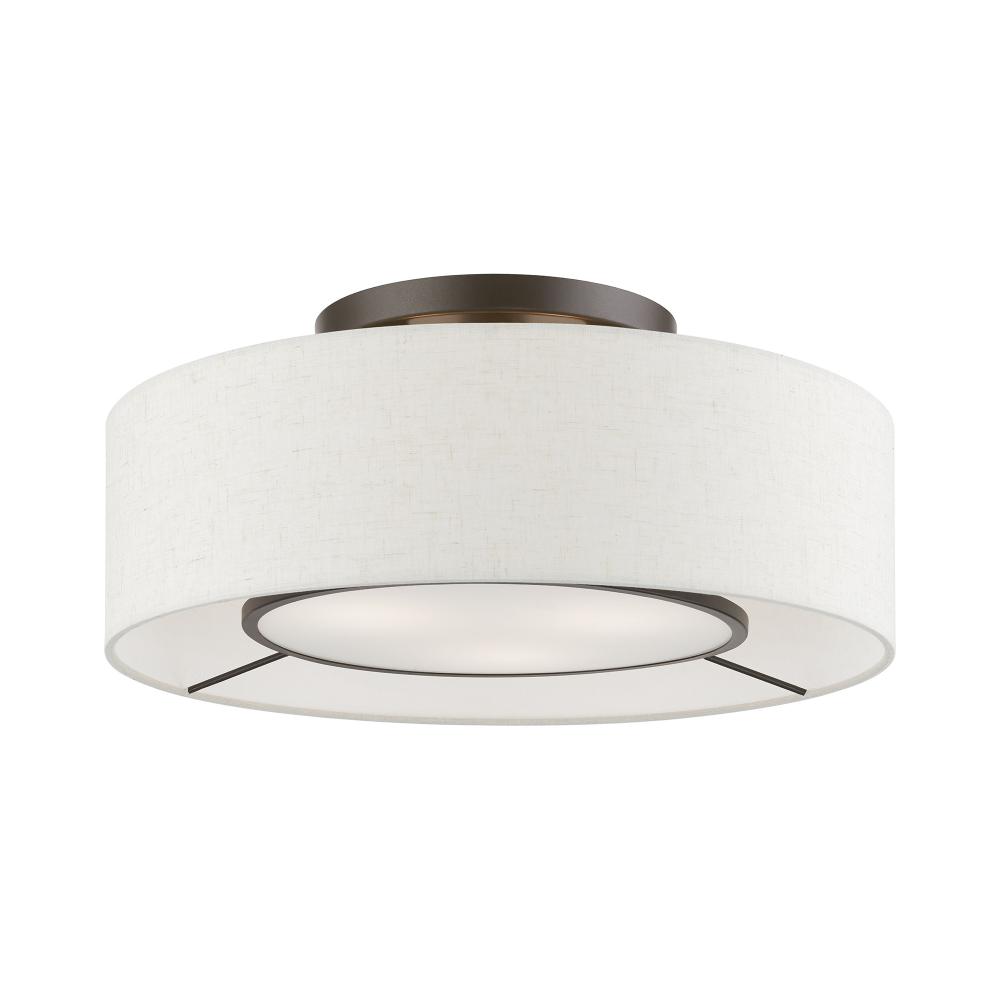 3 Light Brushed Nickel with Shiny White Accents Semi-Flush