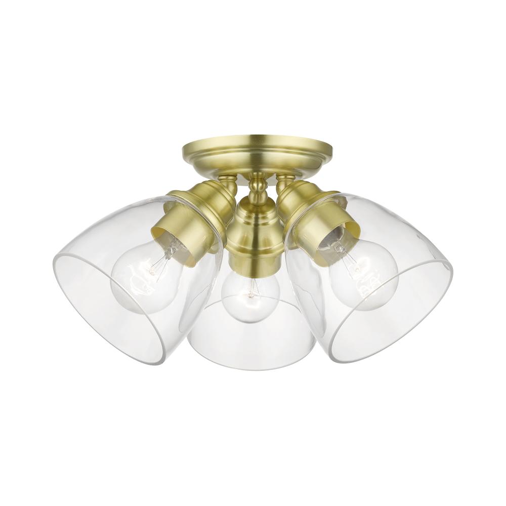 3 Light Satin Brass Semi-Flush