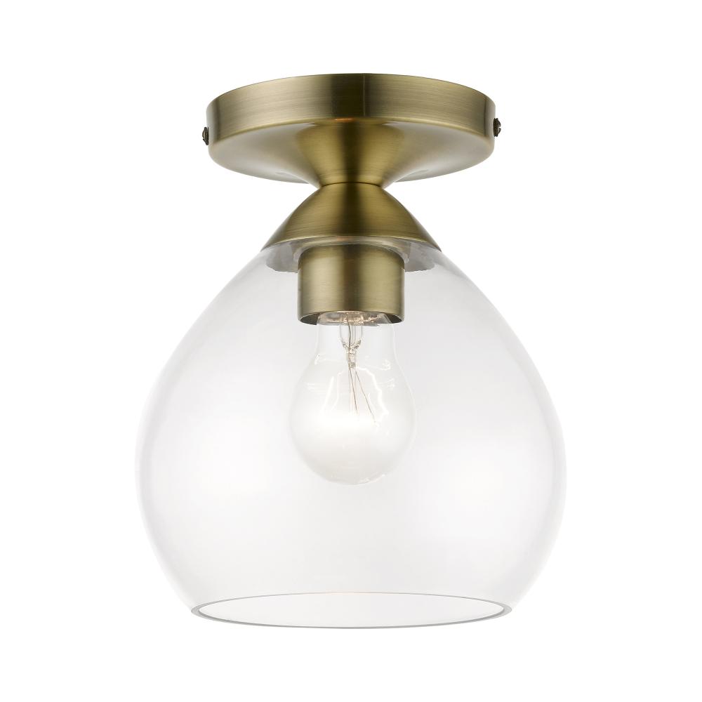 1 Light Antique Brass Semi-Flush