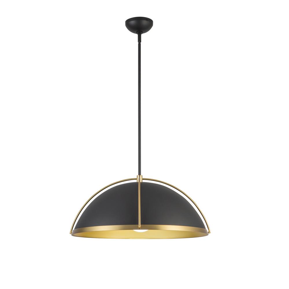 Dahlia 1 Light Pendant 17.6", Black, Brushed Brass