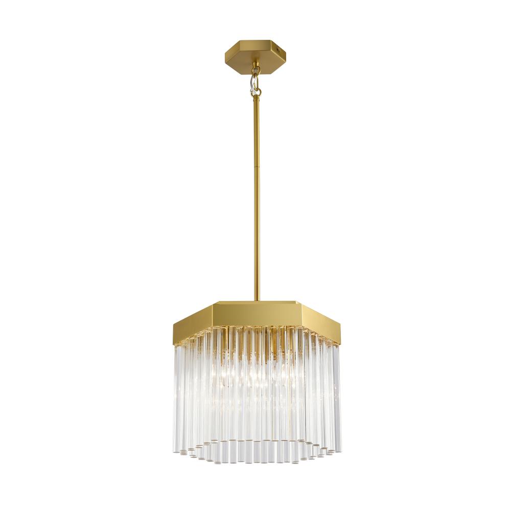 Emma 3 Light Pendant, Brushed Brass with Glass Rods