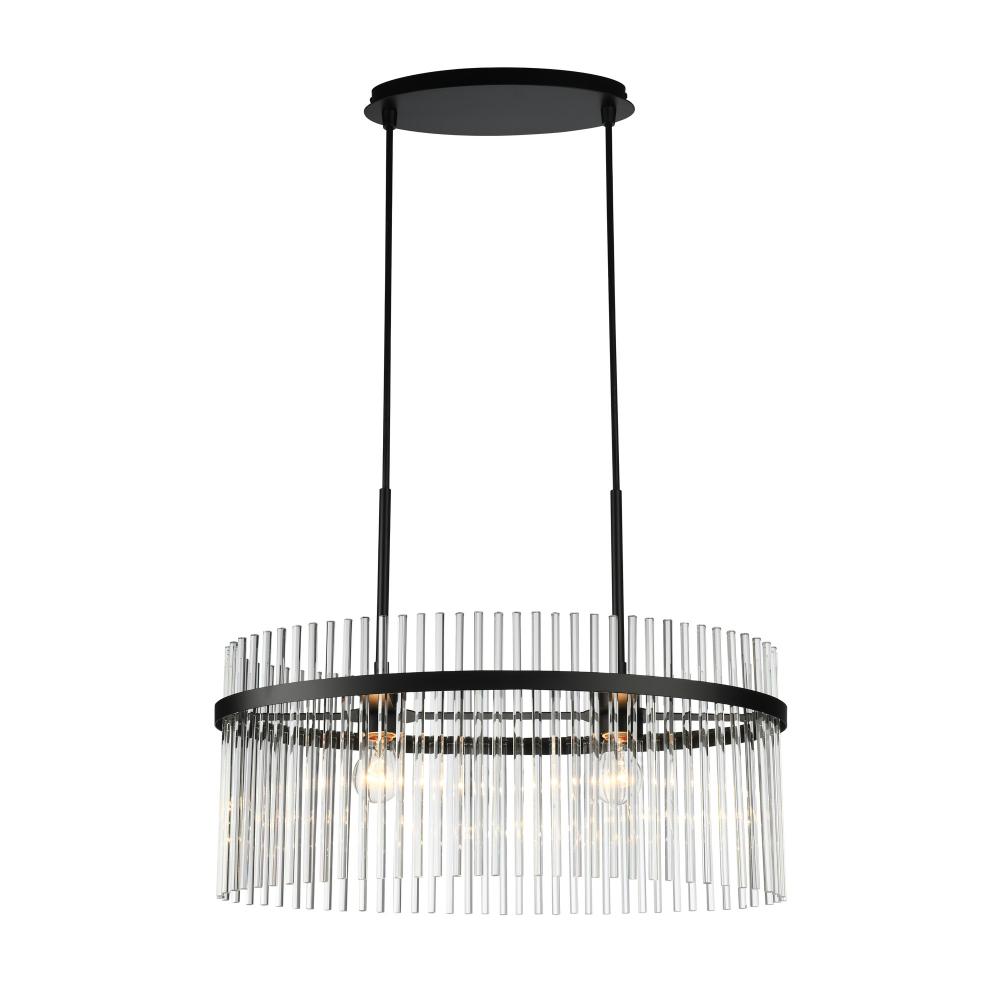 Ava 2 Light Chandelier, Black with Glass Rods