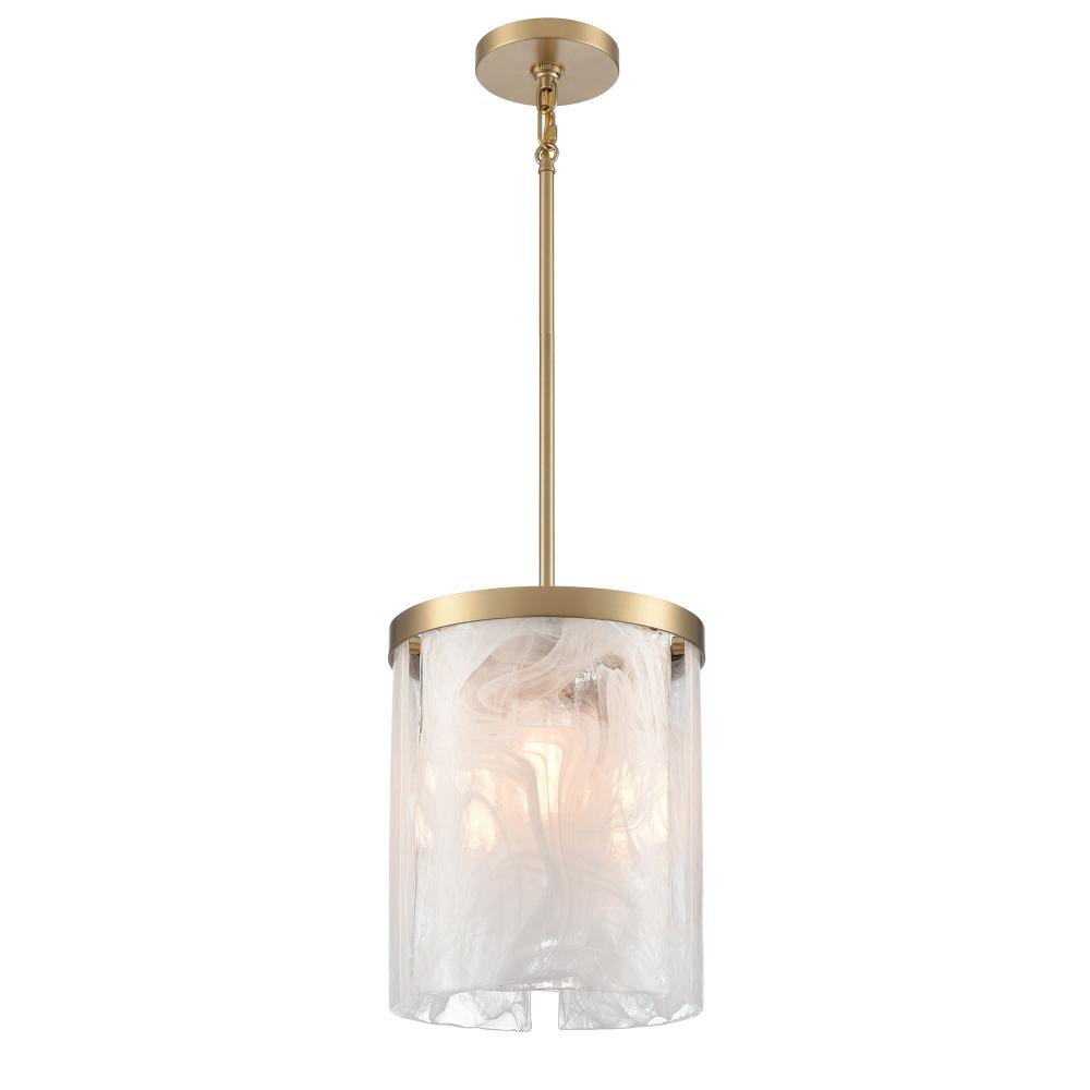 Skye 3 Light Pendant 10", Brass with Wispy White Murano Style Glass