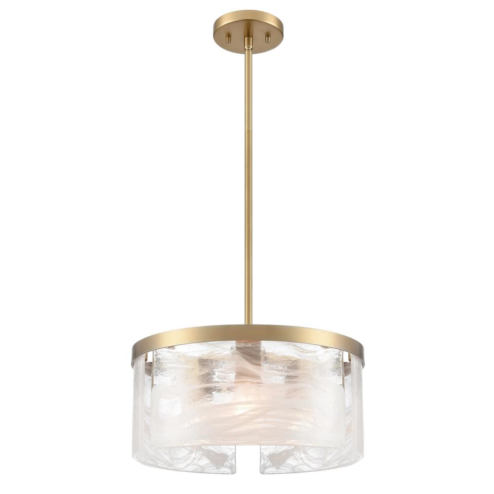 Skye 3 Light Pendant 15", Brass with Wispy White Murano Style Glass