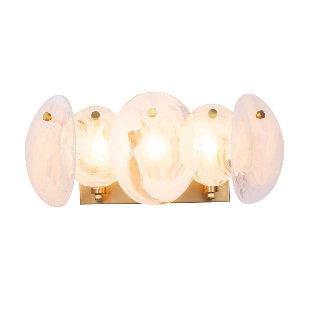 Lily 3 Light Bathroom Vanity, Brushed Brass with Wispy White Murano Style Glass