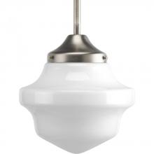 Progress P5196-09 - School House Pendant Collection One-Light Brushed Nickel White Opal Glass Coastal Mini-Pendant Light