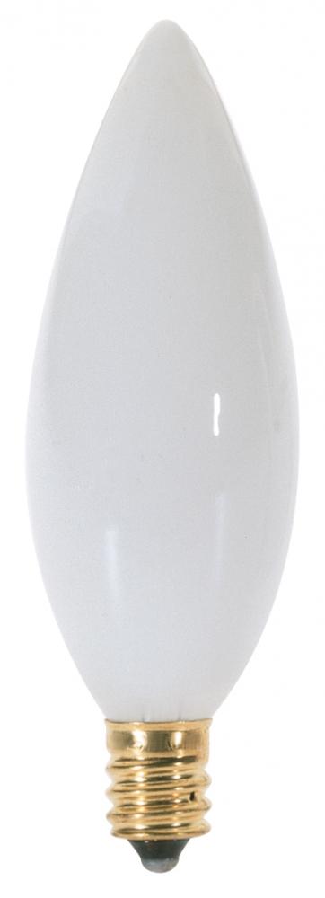 40 Watt BA9 1/2 Incandescent; White; 2500 Average rated hours; 328 Lumens; Candelabra base; 130 Volt