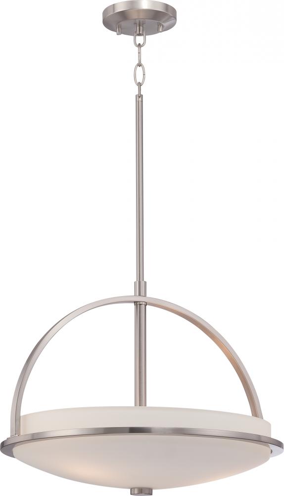 3-Light Pendant Light Fixture in Brushed Nickel Finish with Satin White Glass