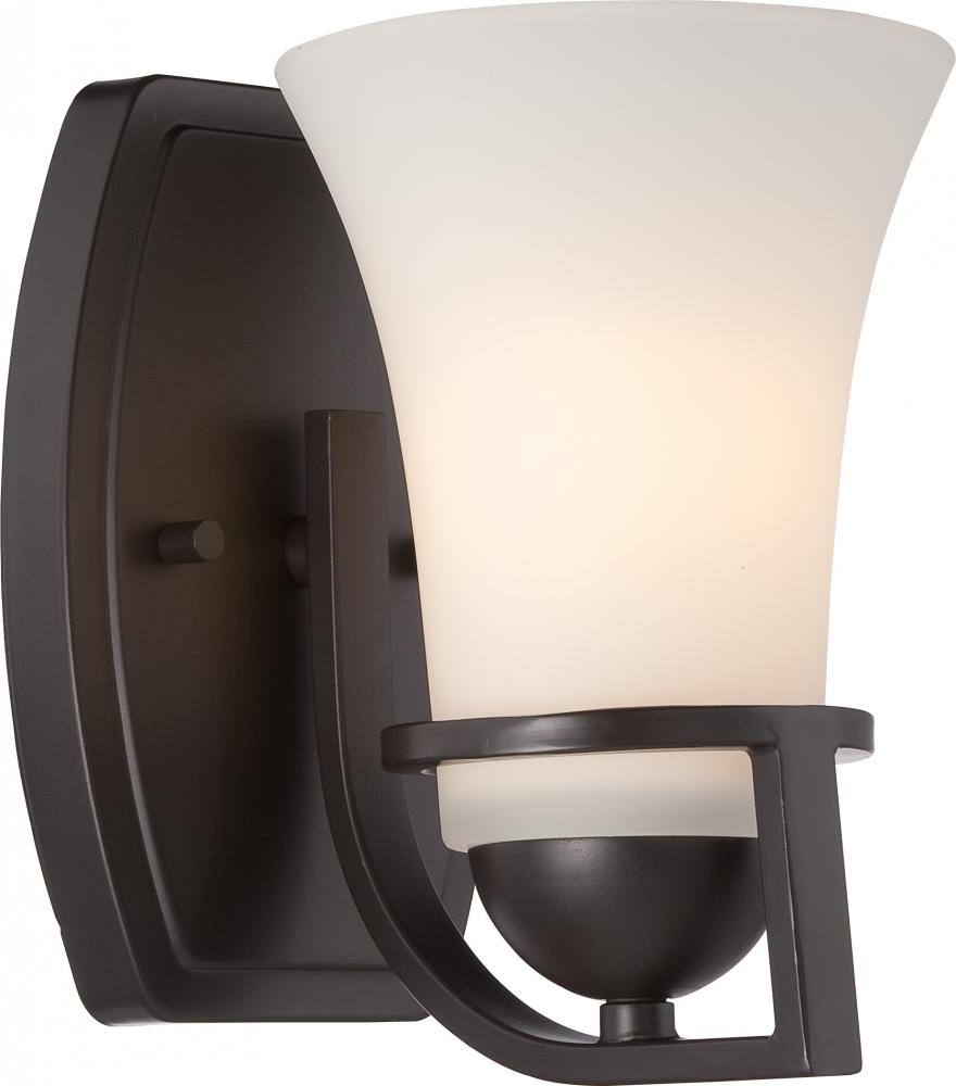 1-Light Vanity Light Fixture in Sudbury Bronze Finish with Satin White Glass