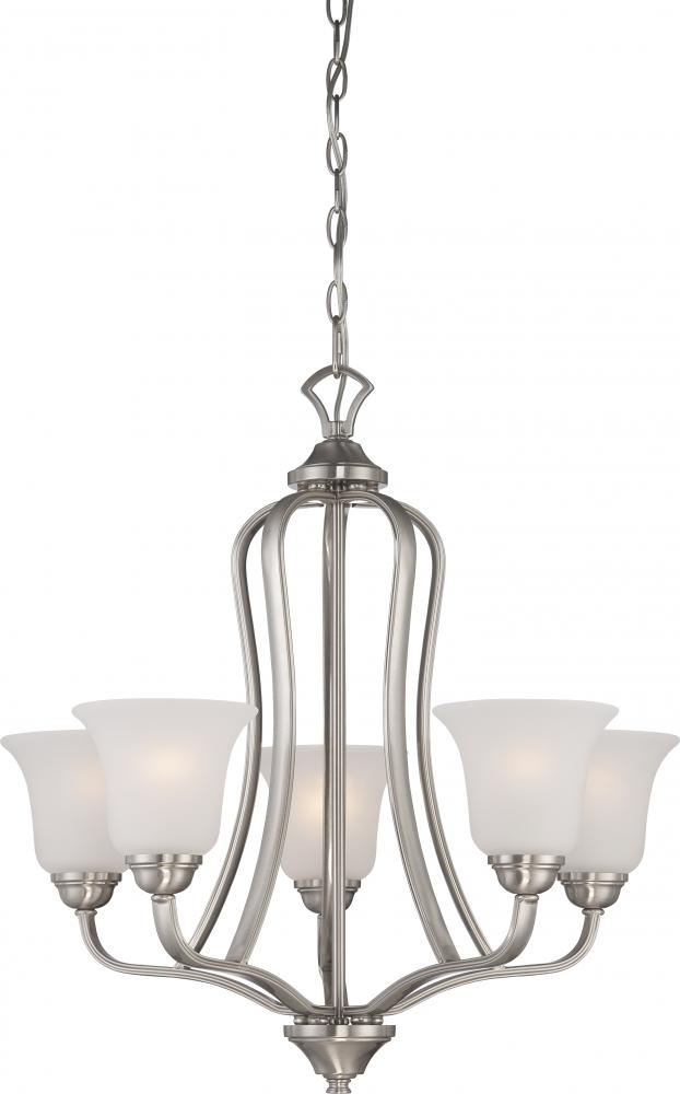 Elizabeth - 5 Light Chandelier with Frosted Glass - Brushed Nickel Finish