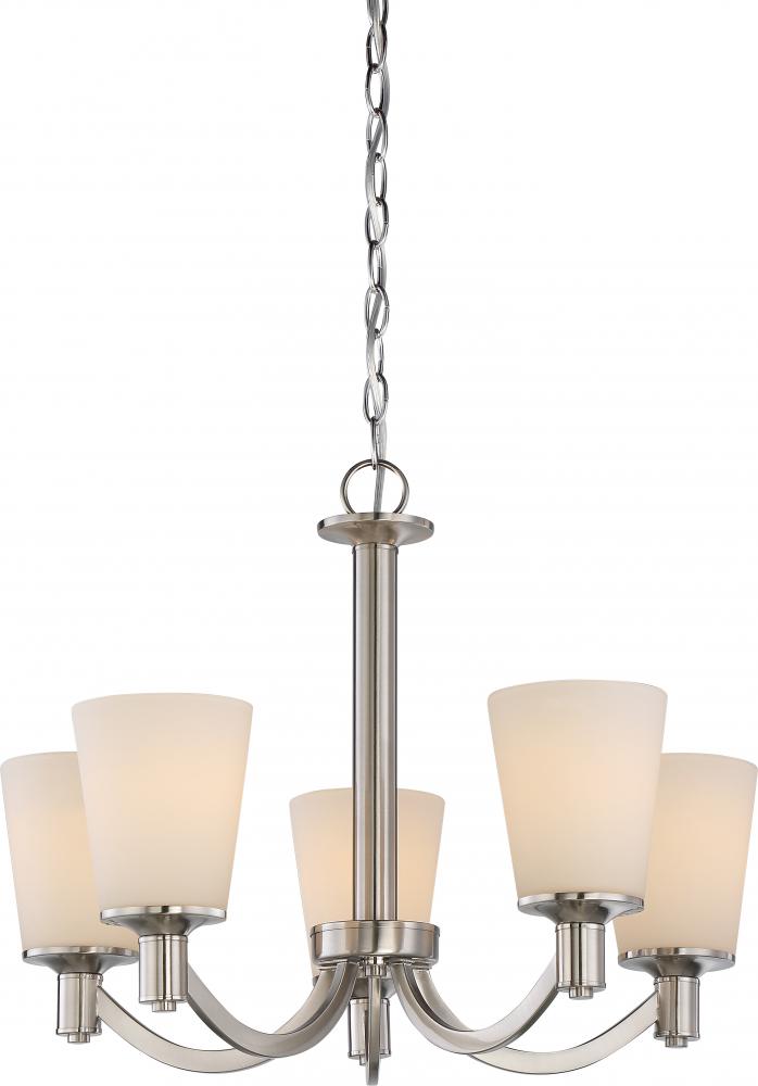 Laguna - 5 Light Hanging with White Glass - Brushed Nickel Finish