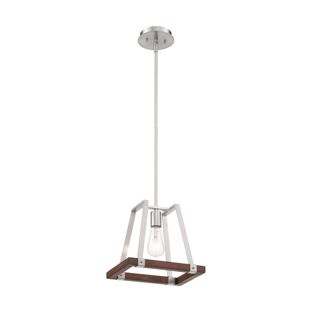 Outrigger - 1 Light Mini Pendant with - Brushed Nickel and Nutmeg Wood Finish