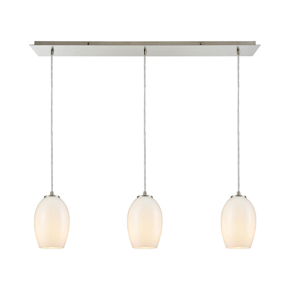 Villiska 3-Light Linear Mini Pendant Fixture in Satin Nickel with White Blown Glass