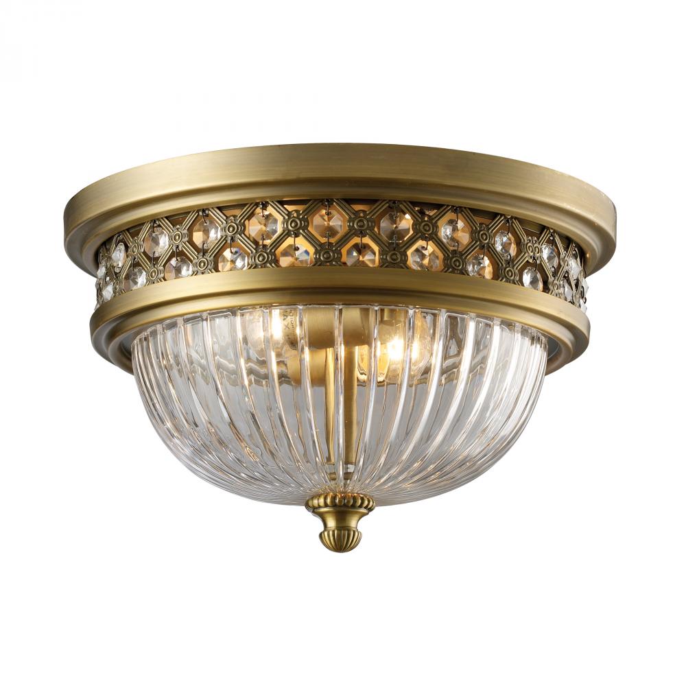 Two Light Antique Brass Bowl Flush Mount