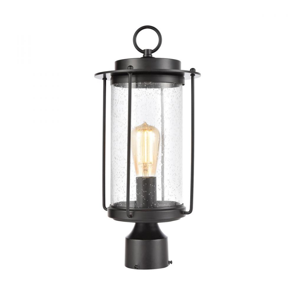 Devonshire 1-Light Post Mount in Matte Black with Seedy Glass